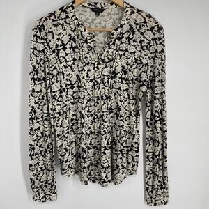 Lucky Brand Top Women’s Small Black & White Bohemian Peasant Pintuck Feminine